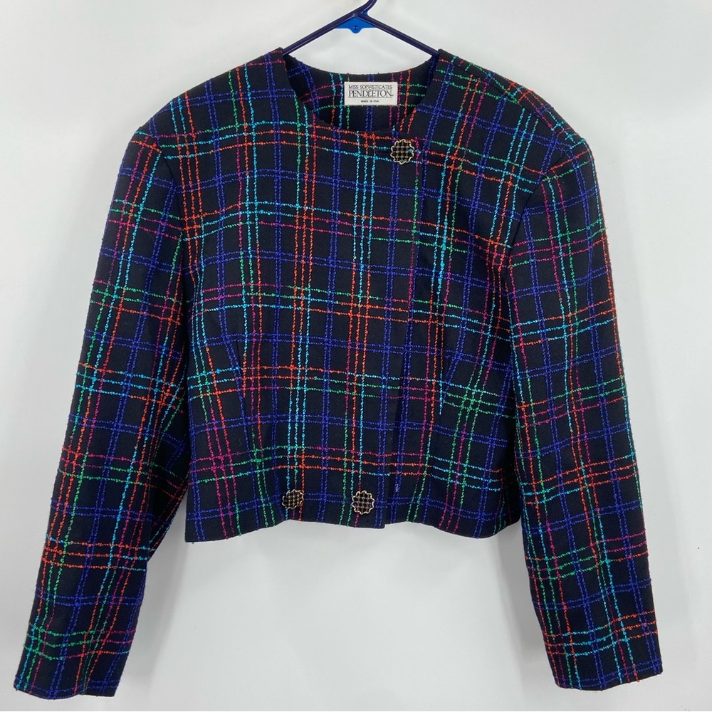 Miss Sophisticates by Pendleton Jacket Womens Medium 12‎ Shoulder Pads Plaid